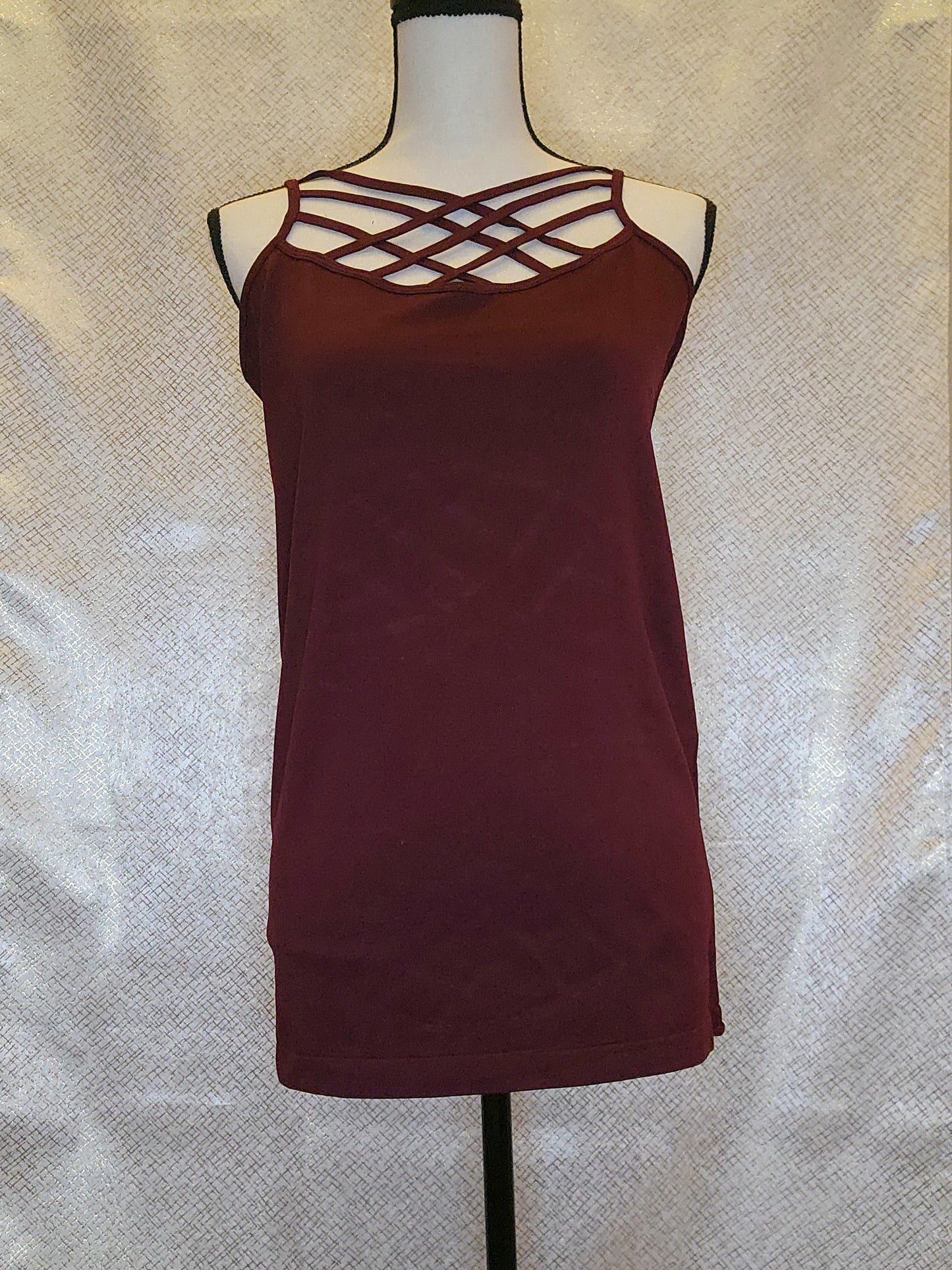 Plus Triple Criss-Cross Front Cami - Dark Burgundy