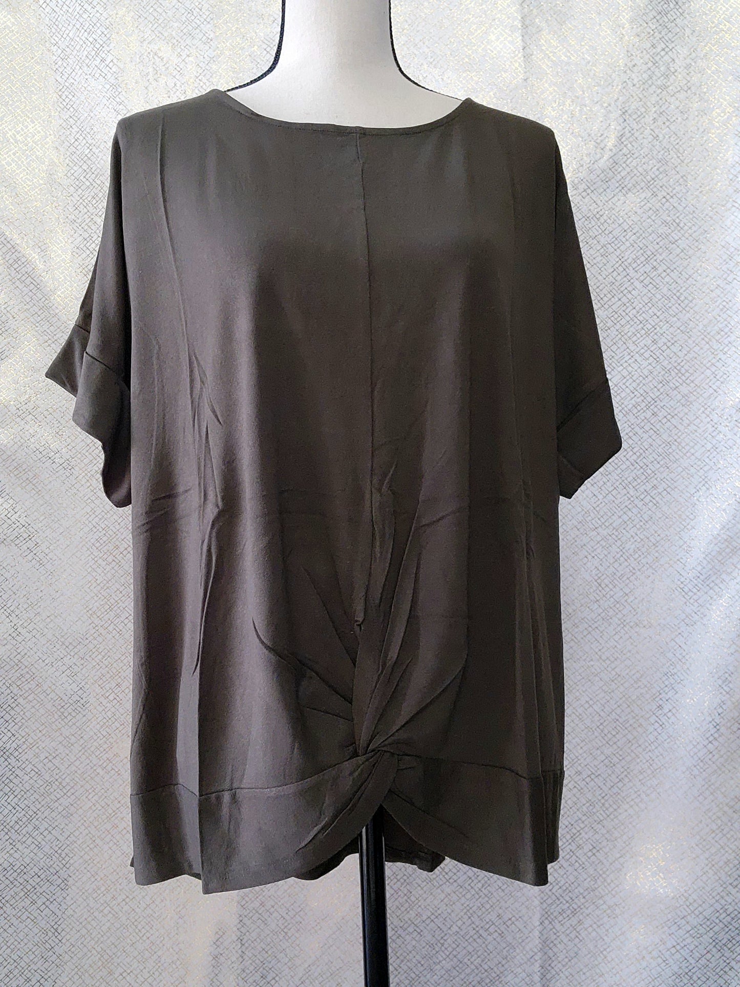 Plus Crepe Knot-Front Top - Dark Olive