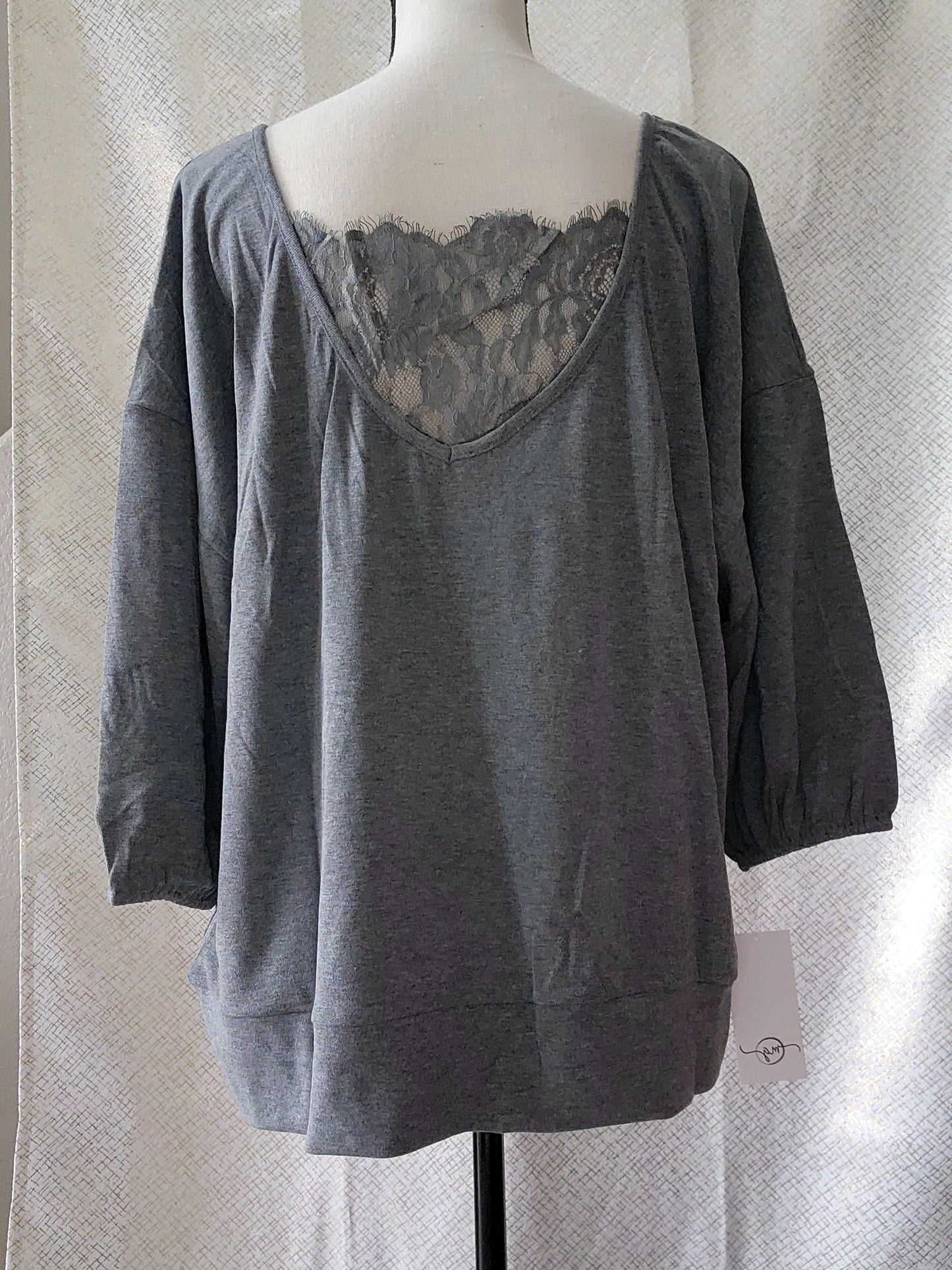 Plus Back Lace Detail Top - Dark Grey