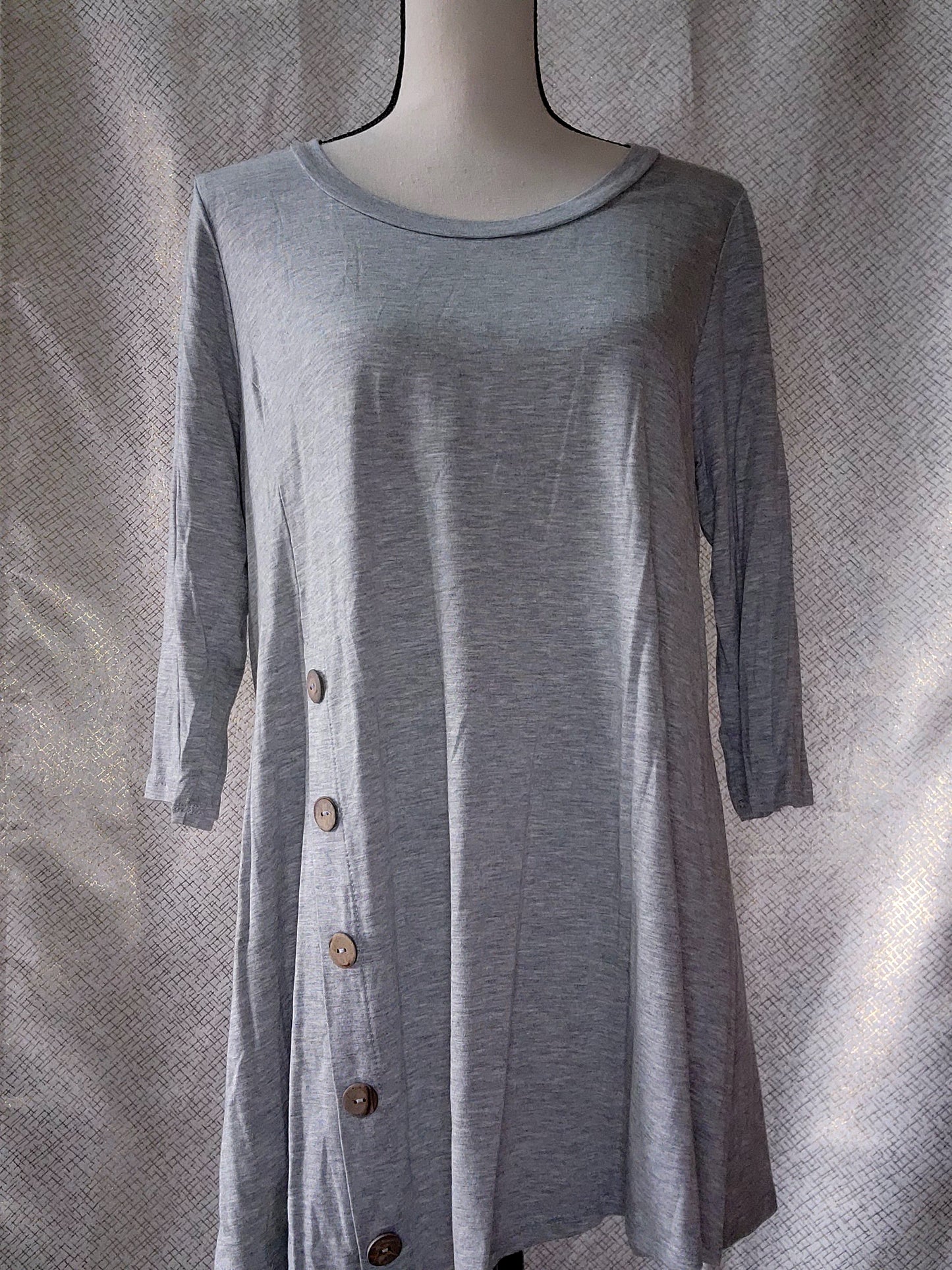 Solid Long Body Top 3/4 Sleeves - Light Grey