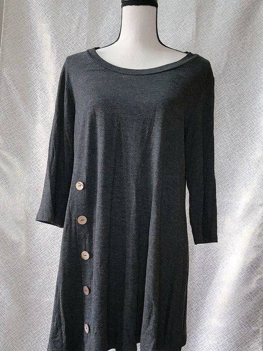 Solid Long Body Top 3/4 Sleeves - Charcoal