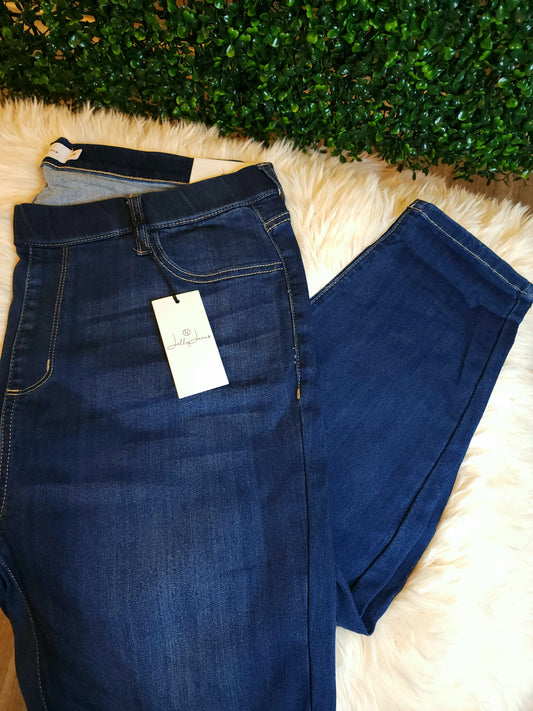 Plus Mid Rise Pull On Skinny Jeggings - Dark Denim