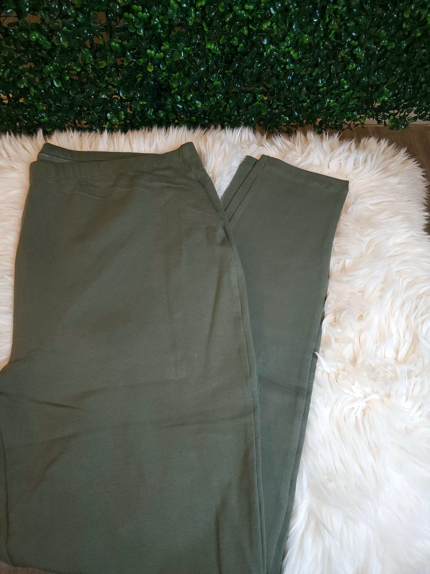 Plus Cotton Full Length Leggings - Light Olive